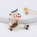 Golden Christmas reindeer brooch with colorful enamel finish and sparkling rhinestones - Red White Reindeer