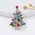 Exquisite Christmas tree brooch with colorful gemstones and crystals on a silver base - Simple Green Enamel Tree