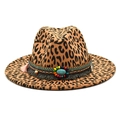 Detail of leopard print fedora with bohemian beaded band and turquoise stone ornament - M(56-58cm) / Camel