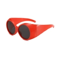 Fashionable oversized round sunglasses in bold red with unique ribbed texture - Red Frame Grey Lens