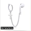 Silver anti-lost stainless steel ear clip with cross pendant for wireless earphones - Style 7 Spring Clip Cross