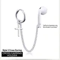 Silver anti-loss earring for wireless earphones featuring a classic cross pendant - Style 5 Ear Loop Cross