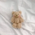 Porte-clés ours en peluche abricot mignon avec chaîne à billes sur tissu blanc - Ours Café