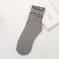 Mid-grey ribbed velvet crew socks with a casual slouchy design and breathable texture - One Size / Gray