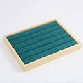 Bamboo wood jewelry tray for rings with seven rows of dark green microfiber lining - 7-Row Ring Display Tray