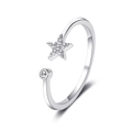 Offener Silberring mit Stern und rundem Zirkon im minimalistisch süßen Design - Weißgold
