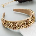 Luxury Baroque headband featuring champagne rhinestones and crystals on satin fabric - Coffee