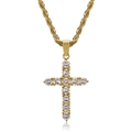 Macro shot of gold-plated hip hop cross pendant with round zircon inlay on twist chain - Gold Pendant Only