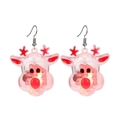 Pink reindeer Christmas earrings with glowing LED light and silver metal hooks - Hook Style / Transparent Reindeer Head Hook