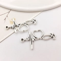 Silver medical stethoscope and heart pulse pendant charms for DIY jewelry making - Heart ECG
