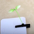 Detail shot of a creative green sprout hair clip on a white display card backing - Gradient Bean Sprout