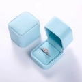 Sky blue velvet jewelry ring box shown in open and closed views on white background - 6*5*4.5 Large Ring Stud Earring Box