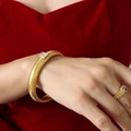 Gold plated snake texture bracelet and ring set with clear crystal zircons - 12mm / White