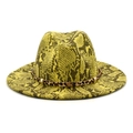 Yellow snakeskin fedora hat with leopard band and gold star detail for women - M (56-58cm) / Green