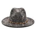 Grey snake print wool fedora hat with leopard band and golden star accents - M (56-58cm) / Dark Gray