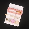 3-piece Korean style hair clip set with pink acrylic glitter and pearls on gold base - No.1 Tower Violet Set