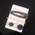Three-piece hair clip set with resin acetate, faux pearls and colorful studs on white card - Double Teardrop Style (No. 6) / 3-Pack / Dark Blue Ink Green