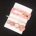 Detailed set of three elegant pink acetate hair clips and gold pearl barrettes on card - Double Square Style (No. 11) / 3-Pack / Rose Gold