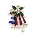 Christmas bell brooch with red and blue enamel, green holly leaves and white rhinestones - Golden Bell with Pearl Dangle