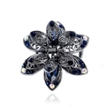 Vintage hollow alloy hair claw with deep blue crystals and rhinestones for women - Diamond / Gunmetal Blue