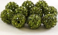 Macro shot of olive green disco ball rhinestone beads with double holes for jewelry making - Olive Green