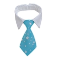 Sky blue striped pet necktie collar with white star patterns and a dress shirt collar - Blue Star Pattern (CW 12)