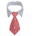 Pink pet necktie with white stars pattern and adjustable white collar for small dogs - Pink Star Pattern (CW 11)