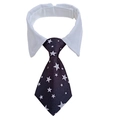 Navy blue striped pet necktie with white star pattern and white shirt collar detail - Navy Blue Star Pattern (CW 13)