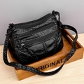 Borsa a tracolla vintage in pelle morbida nera con tasche multiple e tracolla regolabile - Nero