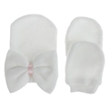 Conjunto de gorro y manoplas de punto blanco para recién nacido con lazo decorativo - Blanco