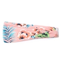 Pink tropical floral yoga headband with vibrant palm leaf prints for women - Pink Base Tropical Floral