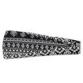 Black and white bohemian wide yoga headband with ethnic geometric floral pattern - B&W Boho Texture