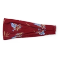 Elastic yoga headband in burgundy featuring a vibrant blue leaf and yellow floral pattern - Wine Red Botanical Floral