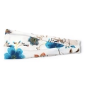 Elastic white yoga headband featuring large blue floral prints and yellow stamens - White with Blue Flowers