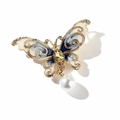 Retro butterfly brooch with blue enamel wings, gold alloy, and elegant pearl pendant - Blue