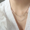 Minimalist silver double-layered choker necklace with delicate geometric diamond charms - Steel Color (40/45+5cm)