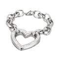Silberne grobe Gliederkette mit funkelndem Strass-Herzanhänger für Damen - 20cm / Silberarmband (KB77456-Z)