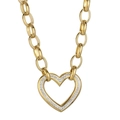 Bracelet chaîne épaisse dorée avec pendentif cœur serti de strass brillants - 45 cm / Collier en Or (KN25622-Z)