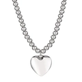 Collana a sfere in acciaio inossidabile argento con pendente a cuore 3D su sfondo bianco - Collana Argento (KN35706-Z)