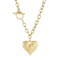 Golden heart pendant necklace with vintage floral patterns and oval link chain - Gold Necklace (KN87141-Z)