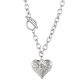Silver retro punk necklace with chunky chain, heart pendant and OT buckle design - Steel Color Necklace (KN87140-Z)