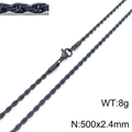 Black twisted rope chain necklace in stainless steel with detailed texture and lobster clasp - 2.4mm / 50cm / Black