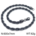 7mm matte black stainless steel rope chain necklace 600mm long for men hip hop style - 600mm x 7mm (600*7mmKN228887-Z)