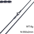Black stainless steel twist rope chain necklace with lobster clasp 550x2mm 6g - 550mm x 2mm (KN228805-Z)