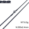 Black twisted rope chain necklace in titanium steel, 550x2.4mm size, 8.5g weight - 550mm x 2.4mm (KN228817-Z)