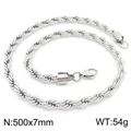 Silver stainless steel twist rope chain necklace 500x7mm with classic lobster clasp - 7mm / 50cm / Steel