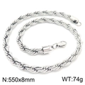 8mm silver stainless steel rope chain necklace with lobster clasp 550mm length - 8mm-55cm(KN228892-Z)