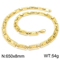 Gold stainless steel rectangle link chain necklace with 650x8mm size and lobster clasp - Gold Diagonal Pattern Rectangular Chain 650x8mm (KN228529-Z)