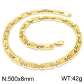 Gold plated stainless steel rectangle link chain necklace with textured finish 500x8mm - Gold Diagonal Pattern Rectangular Chain 500x8mm (KN228526-Z)
