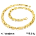 Golden 304 stainless steel rectangular link chain necklace with lobster clasp, 710x8mm - Gold Diagonal Pattern Rectangular Chain 710x8mm (KN228530-Z)